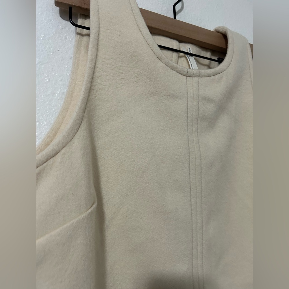 Anthropologie Cream Sleeveless Shift Dress w/ Faux Leather Hem LP - Picture 8 of 8